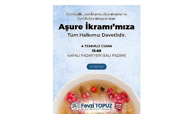 Milas Belediyesi Aşure İkramı Yapacak